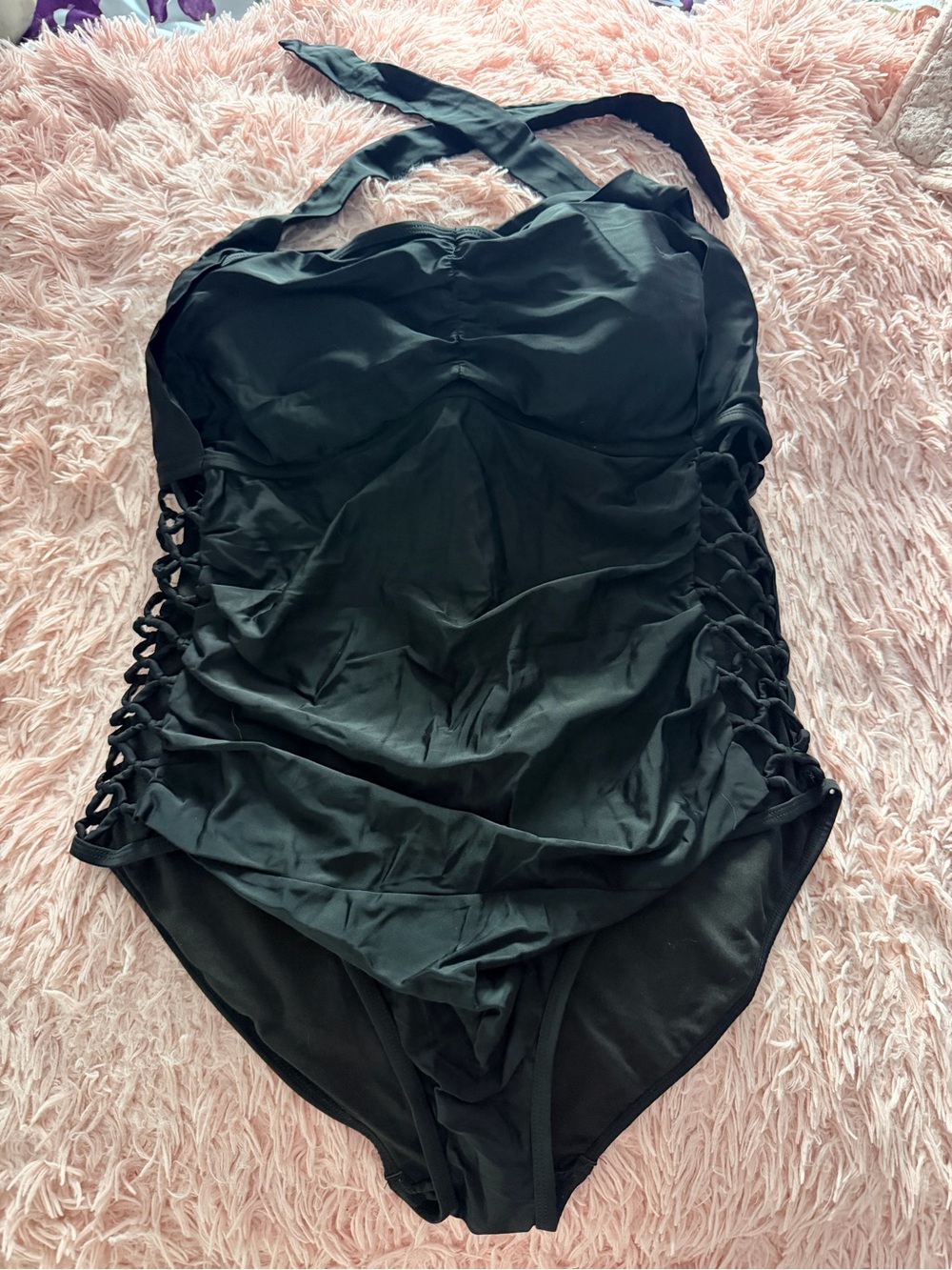 Swimsuits For All Black One-Piece Halter Swimwear. Ashley Graham collection